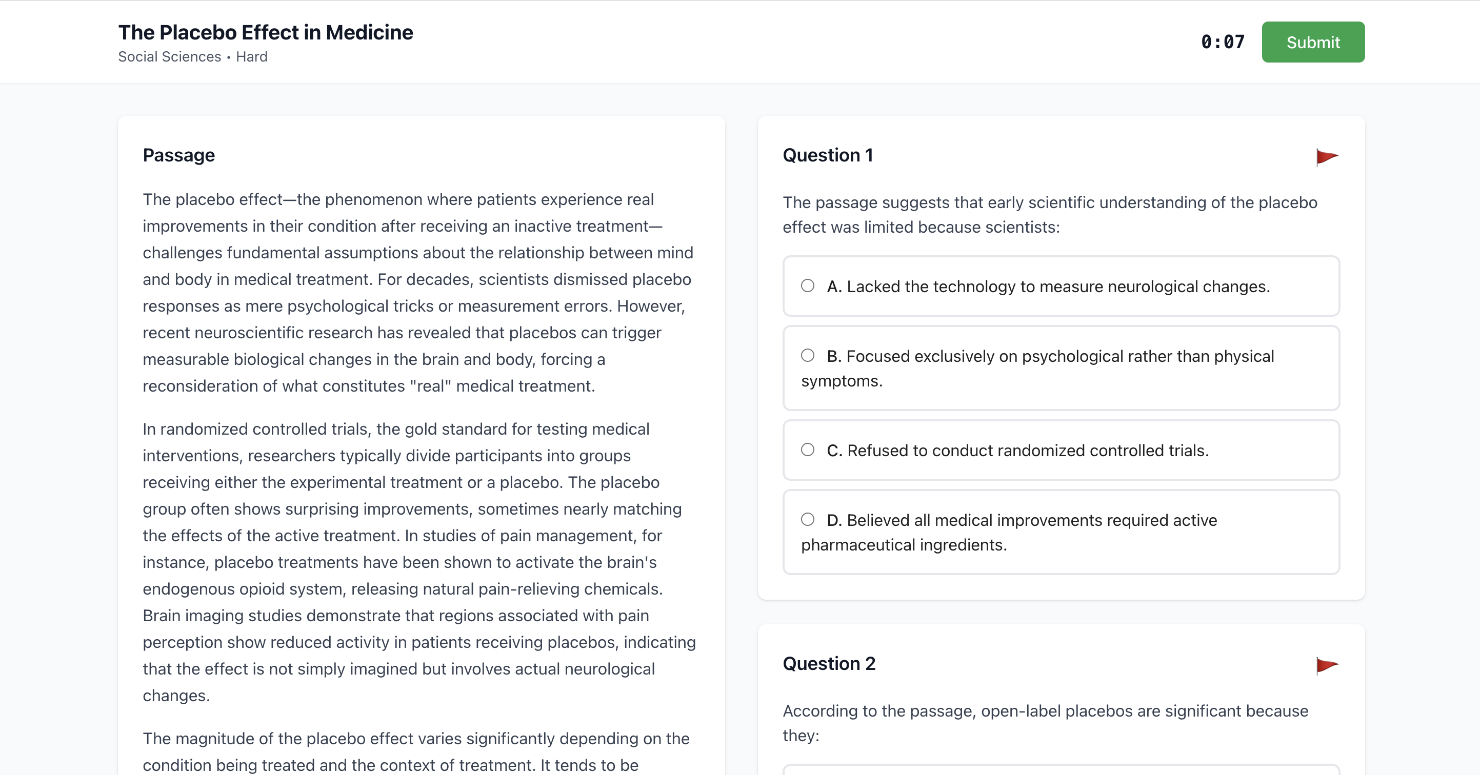 An image of the MCAT CARS Practice App project.